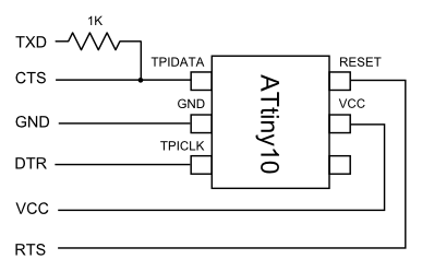 Schematic of the ATtiny10 bitbang setup