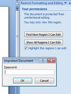 Screenshot of Word asking for password