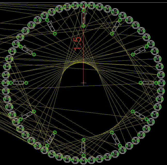 Ringo3 PCB with laid out resistors, facing outwards