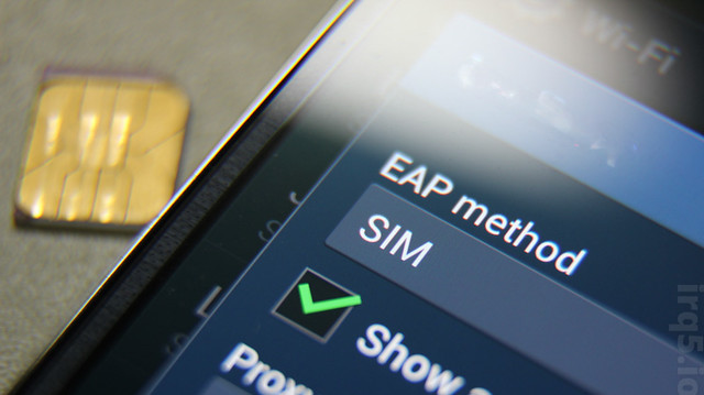 Phone displaying EAP-SIM as a WiFi authentication method
