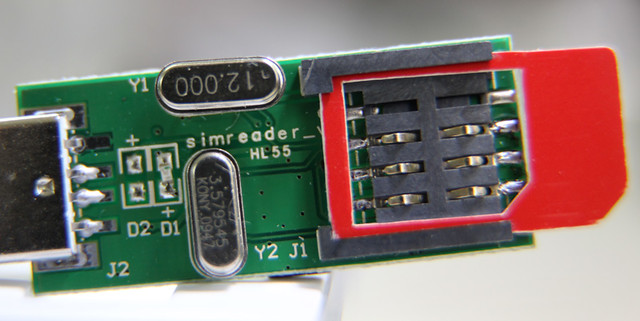 Photo of SIM card reader PCB with SIM slot visible