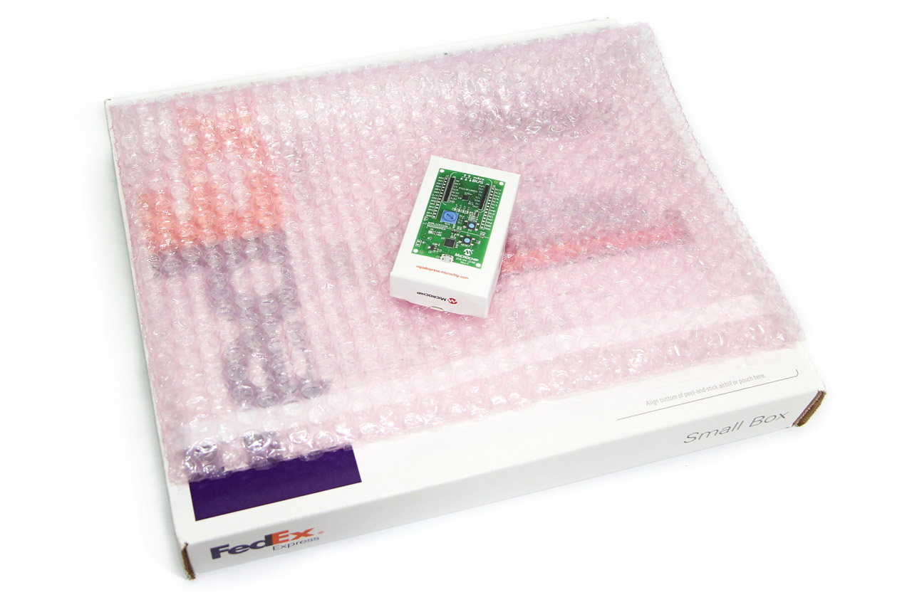 MPLAB Xpress on the FedEx Small Box it came in
