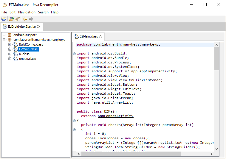 JD-GUI app, exploring the decompiled JAR file