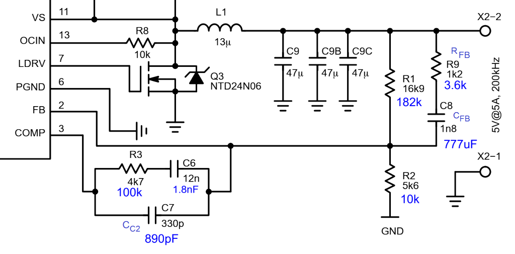measured values for the compensation circuit