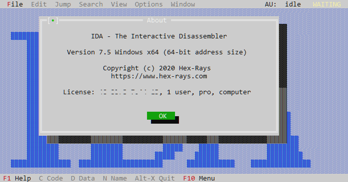 screenshot of IDA Pro, text mode